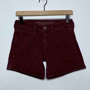 American Eagle Burgandy MIDI Twill Preppy Shorts